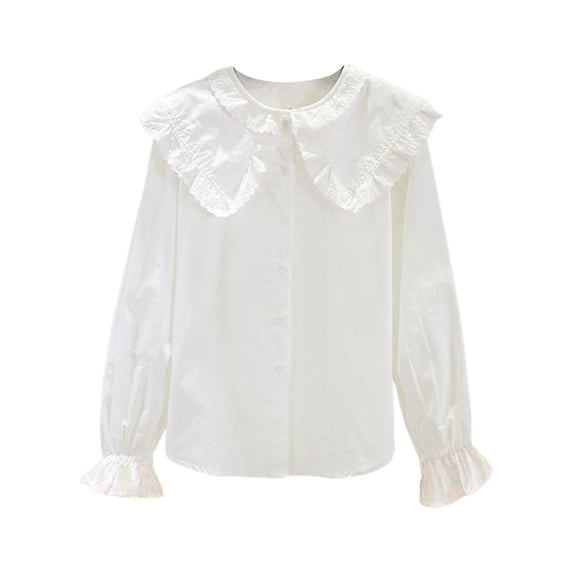 WOYY Toddler Girls Elegant Ruffled Button Down Shirt Solid Long Sleeve Blouse, Sizes 3-4