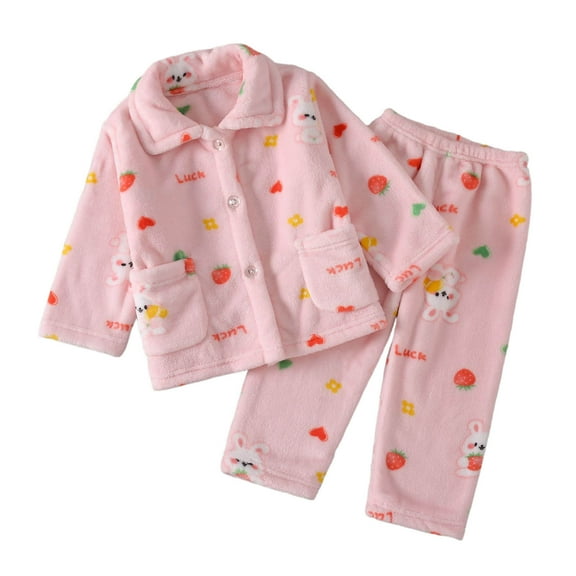 WOYY Toddler Girls Flannel Pajama Set Long Sleeve Coat Pants Warm Sleepwear, Sizes 4-5T