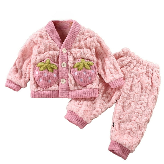 WOYY Toddler Girls Flannel Pajamas Autumn Winter Thicken Warm Sleepwear Button Top Pants Pjs Set