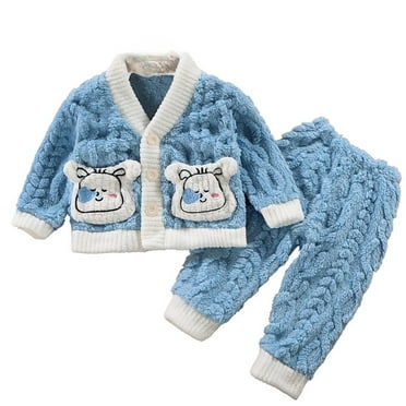 WOYY Toddler Girls Flannel Pajamas Autumn Winter Thicken Warm Sleepwear Button Top Pants Pjs Set
