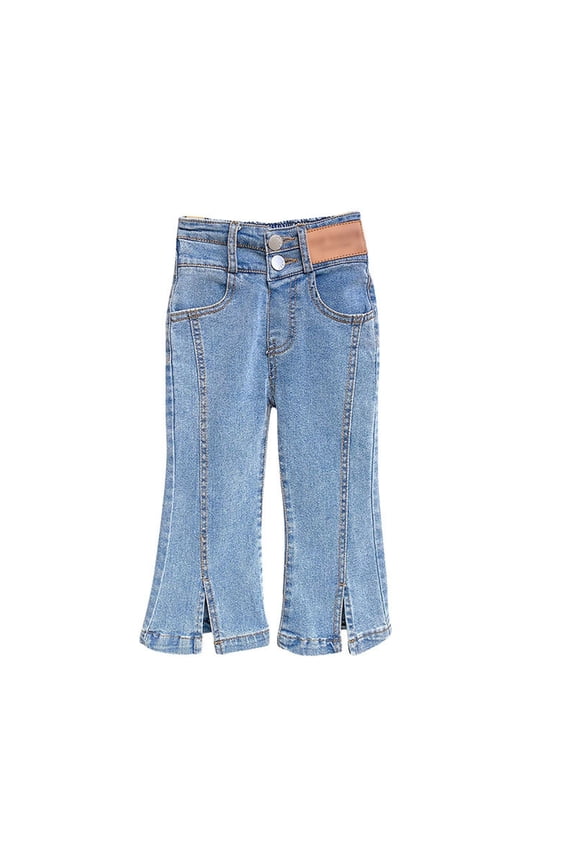 Toddler Girls Flared Jeans Split Denim Pants Vintage Stretch Slim Fit Trousers