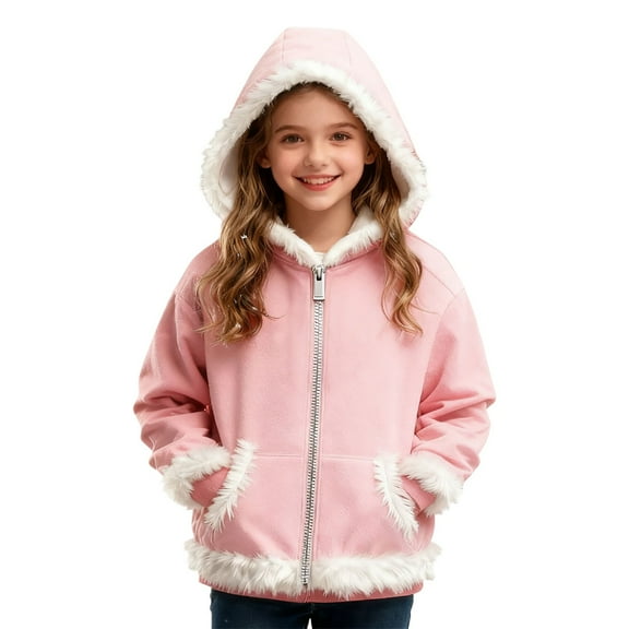 WOYY Toddler Girls Fleece Hooded Jacket Winter Warm Zip Up Coat Outerwear, Sizes 2-3T