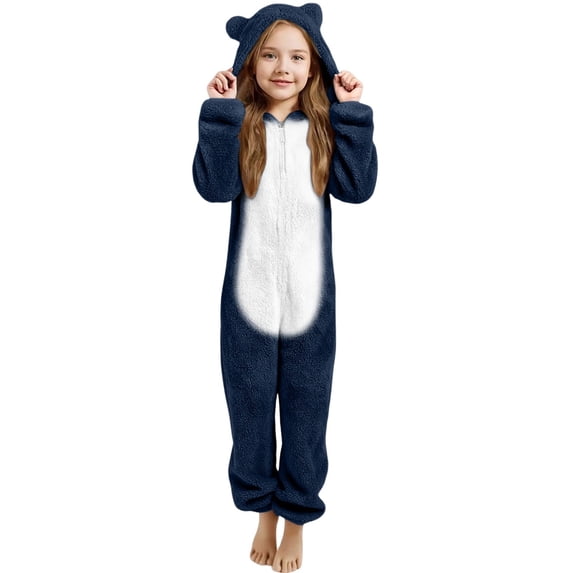 WOYY Toddler Girls Hooded Onesie Cute Soft Warm Zipper Jumpsuit Romper, Sizes 3-4T