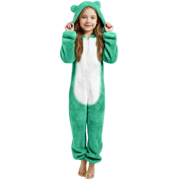 WOYY Toddler Girls Hooded Onesie Cute Soft Warm Zipper Jumpsuit Romper, Sizes 4-5T