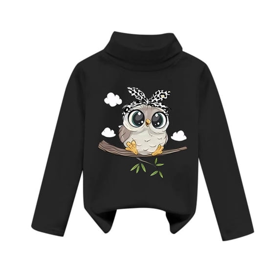 WOYY Toddler Girls Pullover Cute Owl Print High Neck Warm T-Shirt, Sizes 4-5T
