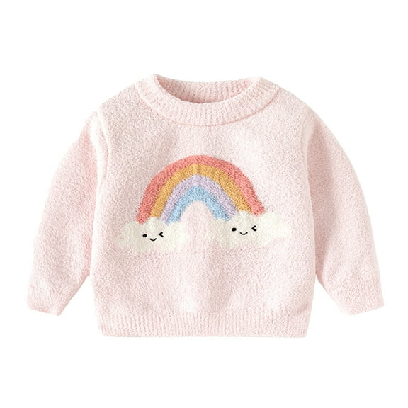 WOYY Toddler Girls Sweater Cozy Knit Pullover Cute Rainbow Sweaters, Sizes 1-2T