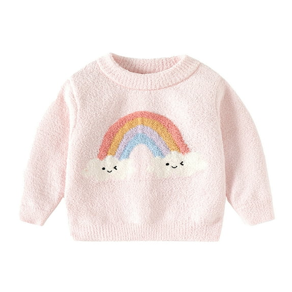 WOYY Toddler Girls Sweater Cozy Knit Pullover Cute Rainbow Sweaters, Sizes 3-4T
