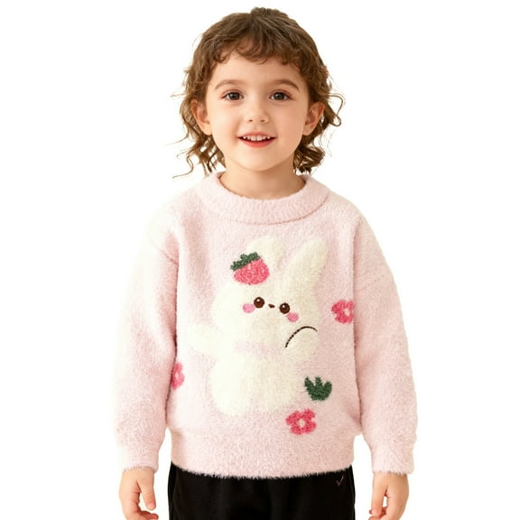 WOYY Toddler Girls Sweater Cute Bunny Cozy Warm Casual Pullover Top, Sizes 3-4T