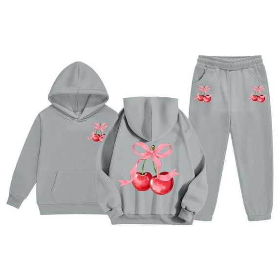 WOYY Toddler Girls Tracksuit Cherry Print Hoodie Sweatpants Outfit Set, Sizes 2-3T