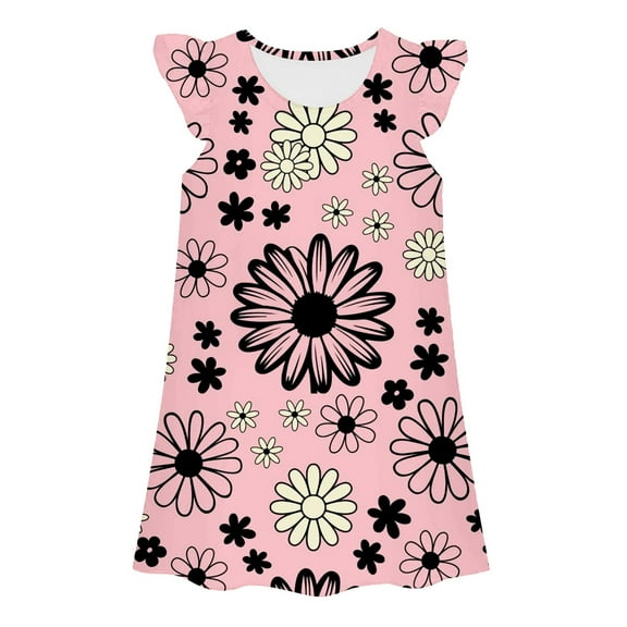 WOYY Toddler Girls Flower Print Nightgown Round Neck Sleeveless Nightdress Sleepshirt, Sizes 3-10