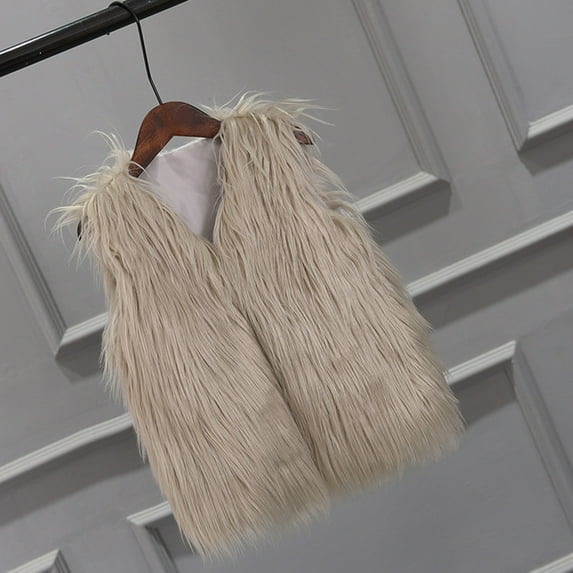 WOYY Toddler Girls Fur Vest Solid Color Sleeveless Jacket Thicken Warm Outerwear Coat
