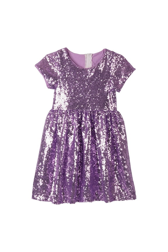 Toddler Girls Sequin Princess Birthday Dress Short Sleeve Summer Dress, Sizes 4-5