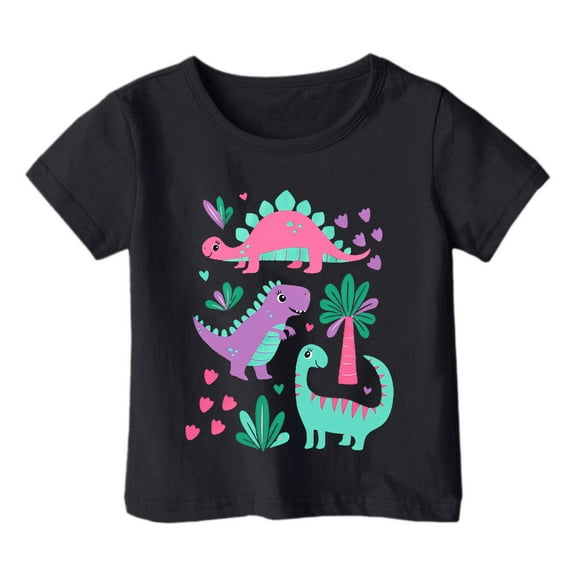 WOYY Toddler Girls Graphic T-Shirt Cartoon Dinosaur Print Short Sleeve T Shirt, Sizes 1-13