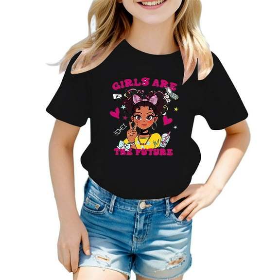 WOYY Toddler Girls Graphic T Shirt Cartoon Print Short Sleeve T-Shirt Summer Tee, Sizes 3-14