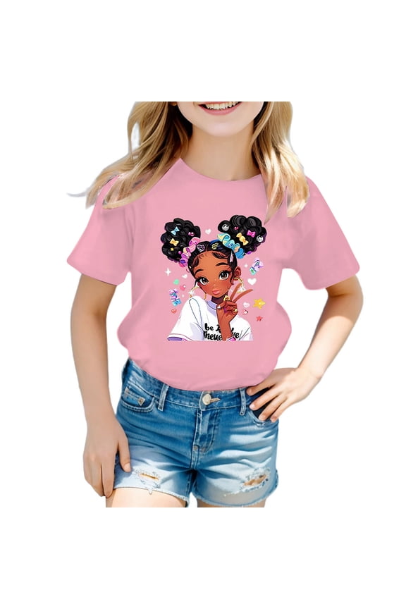 Toddler Girls Graphic Tee Round Neck Short Sleeve T-Shirt Cotton Summer Casual Tshirt