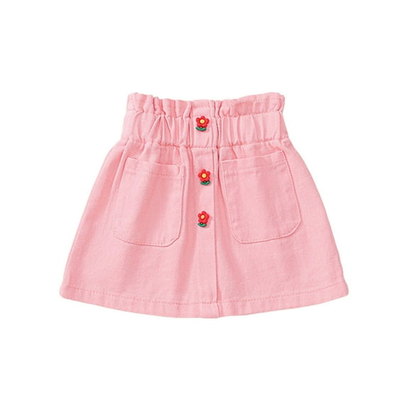 WOYY Toddler Girls High Rise Denim Skirt Elastic Waist Casual Skirt with Pocket, Sizes 1-7