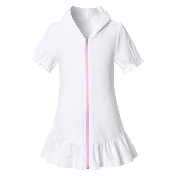 WOYY Toddler Girls Hooded Coverup Swim Beach Cover Up Short Sleeve Beach Dress, Sizes 4-5