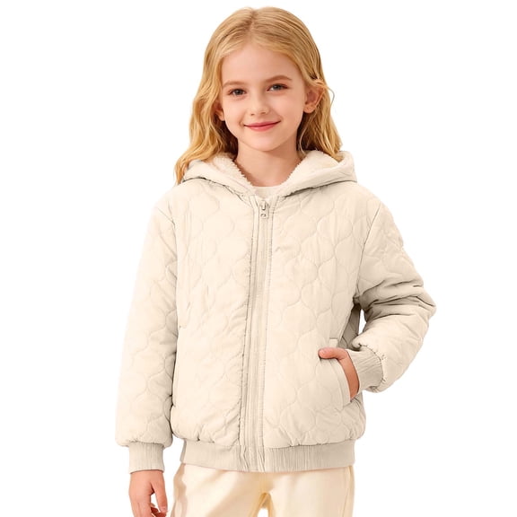 WOYY Toddler Girls Hooded Fleece Quilted Coat Zip Up Thermal Jacket Winter Warm Outerwear