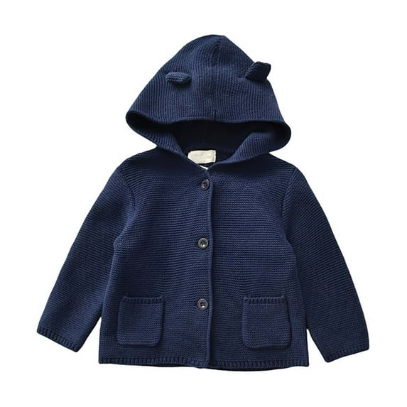 WOYY Toddler Girls Hooded Sweater Bear Ears Hooded Knitted Cardigan Coat, Sizes 3-4T