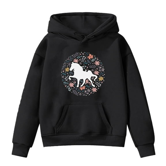 WOYY Toddler Girls Hoodie Horse Print Hooded Sweatshirt Kids Casual Sport Pullover Top
