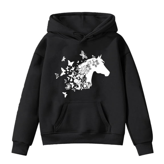 WOYY Toddler Girls Hoodie Kids Horse Print Hooded Sweatshirt Long Sleeved Pullover Top