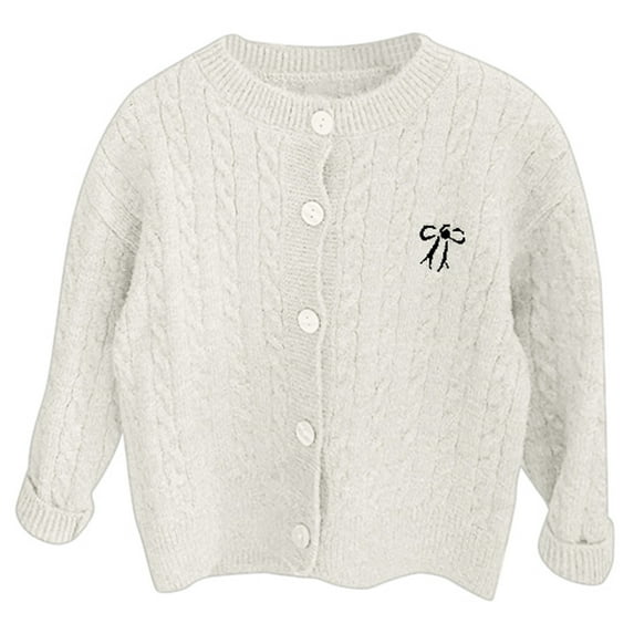 WOYY Toddler Girls Bow Cardigan Sweater Button-Down Round Neck Knitted Coat Soft Sweater