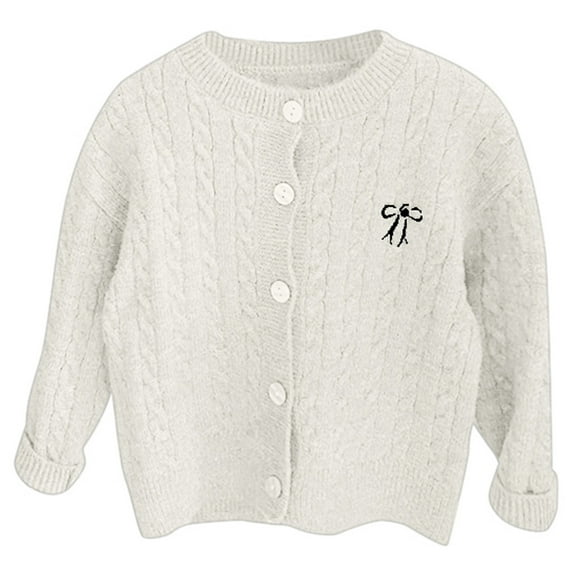 WOYY Toddler Girls Bow Cardigan Sweater Button-Down Round Neck Knitted Coat Soft Sweater