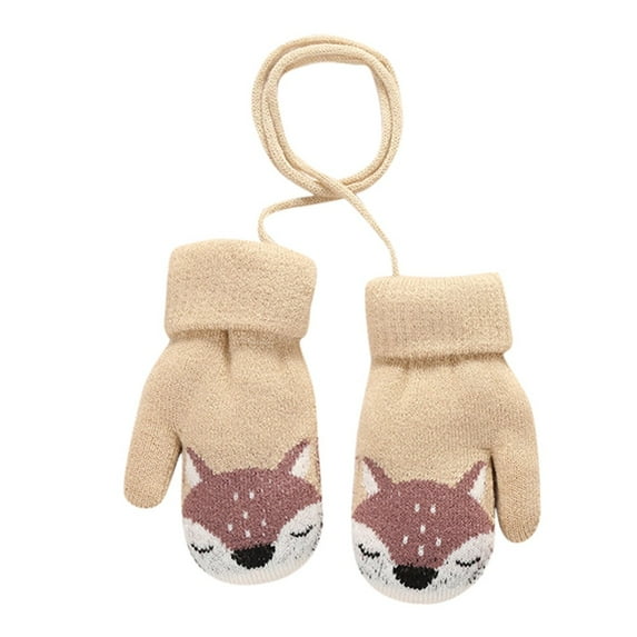 WOYY Toddler Girls Knitted Mittens Cute Cartoon Gloves Winter Thicken Warm Mitten