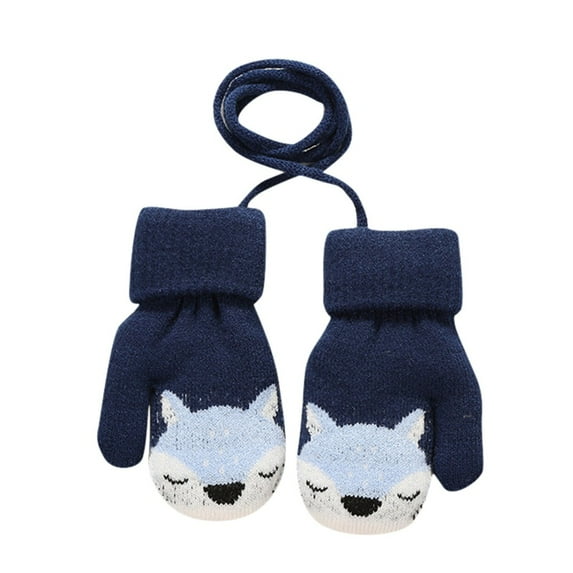 WOYY Toddler Girls Knitted Mittens Cute Cartoon Fox Gloves Winter Thicken Warm Mitten