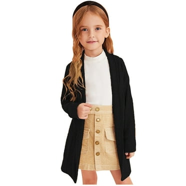 WOYY Toddler Girls Knitted Sweater Long Sleeve Cardigan Open Front Coat Jacket, Sizes 2-7