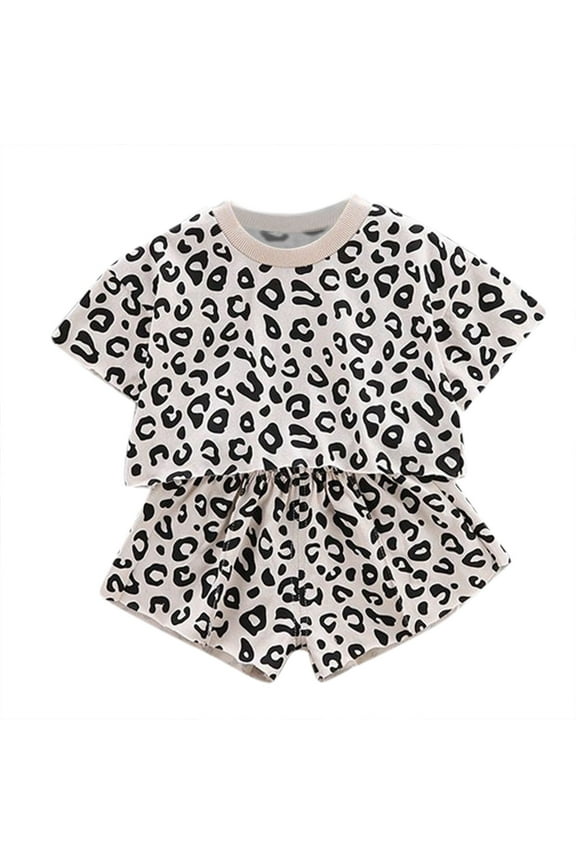 Toddler Girls Leopard Summer Clothes Set Short Sleeve Tshirt and Short Outfits