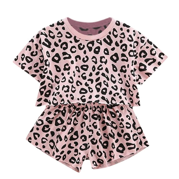 WOYY Toddler Girls Leopard Summer Clothes Set T Shirt & Shorts 2Pcs Outfits, Sizes 2-3T
