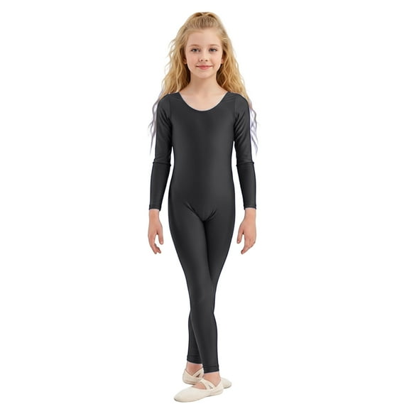 WOYY Toddler Girls Leotard Solid Long Sleeve Full Jumpsuit Stretchy Tight Romper, Sizes 1-3