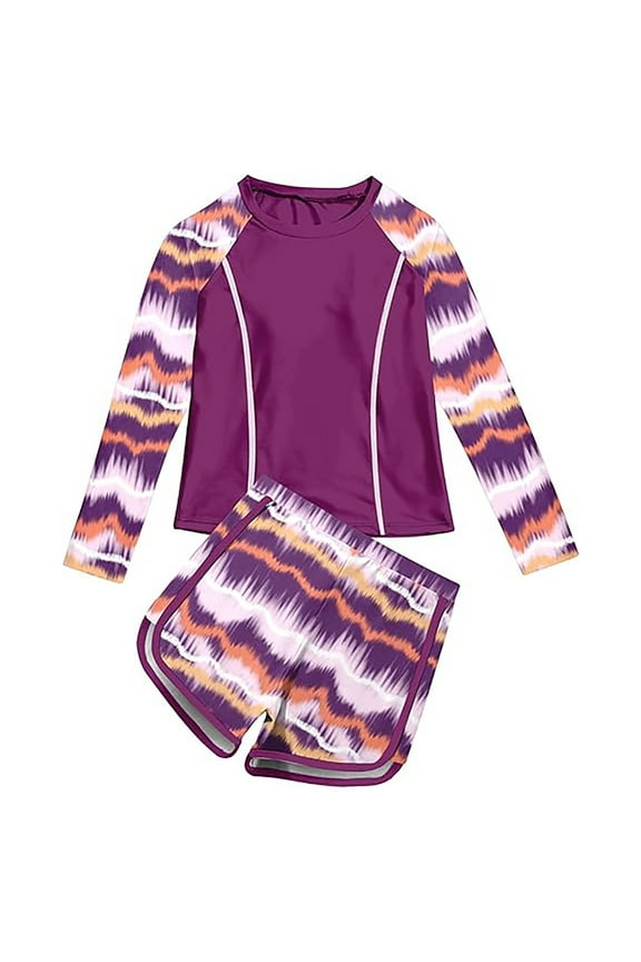 Toddler Girls Long Sleeve Rash Guard Shorts UPF 50+ Swimsuit Swimwear, Sizes 2-9