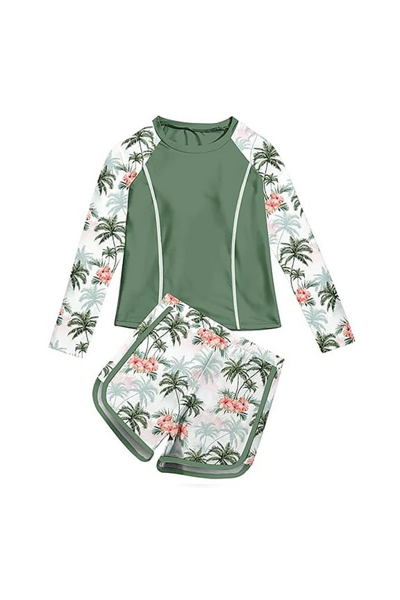 Toddler Girls Long Sleeve Rash Guard Shorts UPF 50+ Swimsuit Swimwear, Sizes 2-9