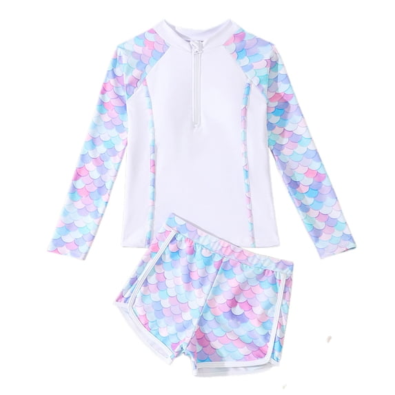WOYY Toddler Girls Long Sleeve Rash Guard with Boyshorts 2-Piece Swimsuit, Sizes 10-11