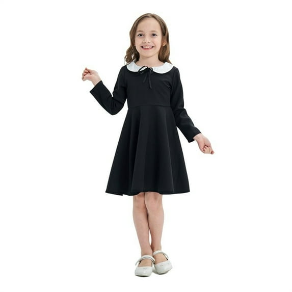 WOYY Toddler Girls Long Sleeve Shirt Dress School Style Casual Midi Dresses