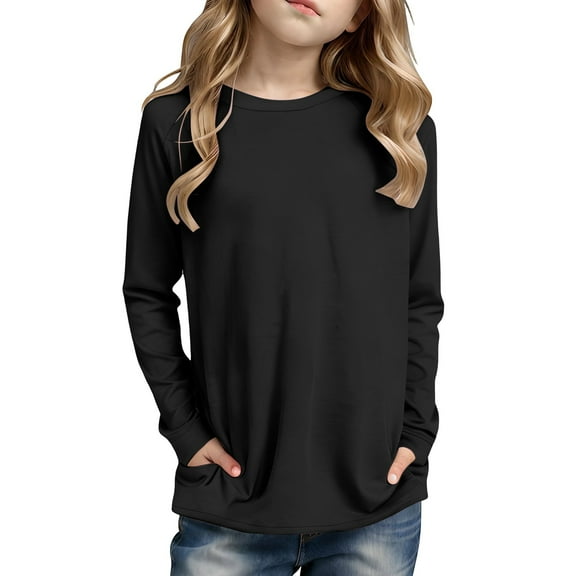 WOYY Toddler Girls Long Sleeve T Shirt Solid Casual T-Shirt with Side Pocket, Sizes 4-5T