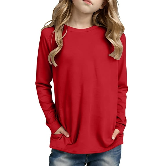 WOYY Toddler Girls Long Sleeve T Shirt Solid Casual T-Shirt with Side Pocket, Sizes 4-5T