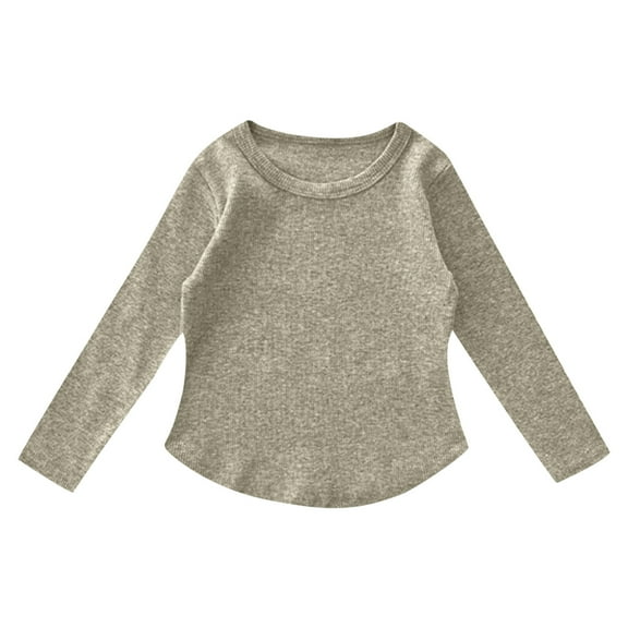 WOYY Toddler Girls Long Sleeve Tunic Top Solid Color Casual Crew Neck T-Shirt Undershirt