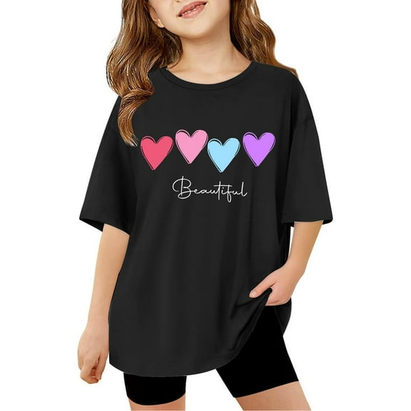 WOYY Toddler Girls Loose Casual T Shirt Graphic Tee Short Sleeve Round Neck T-Shirt