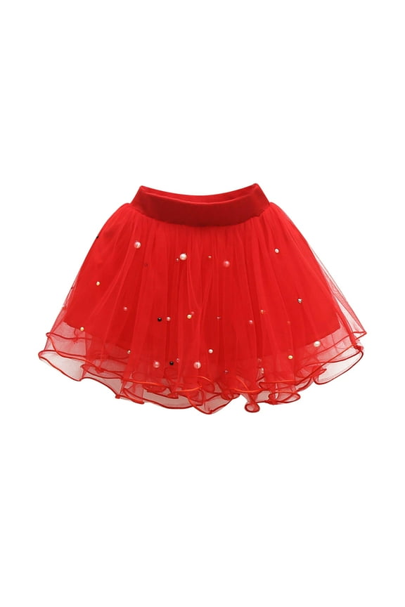 Toddler Girls Tulle Skirt Beadings Mesh Layered Tutu Skirt Petticoat, Sizes 2-3