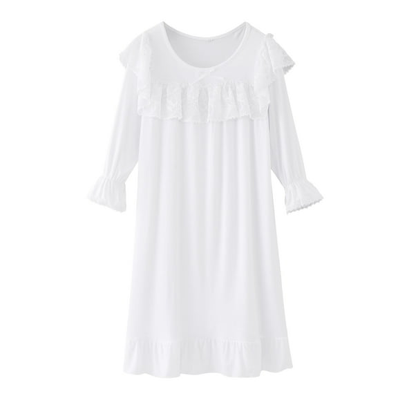 WOYY Toddler Girls Nightdress Lace Long Sleeve Ruffle Nightgown Sleepwear, Sizes 3-4 Years