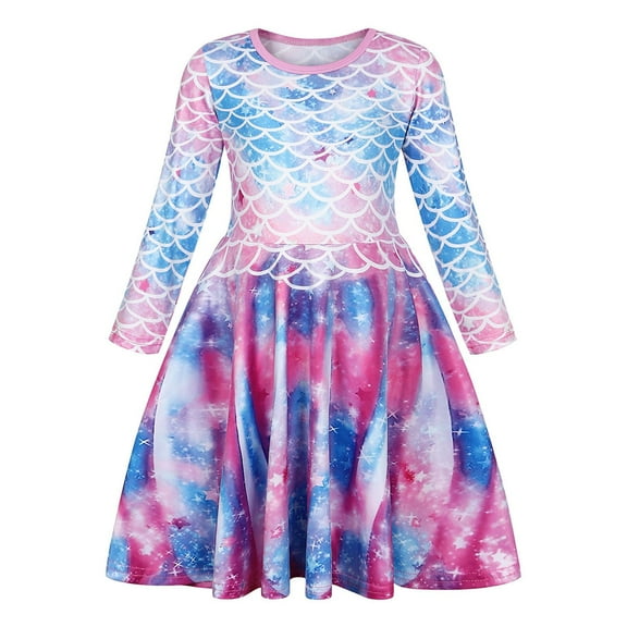 WOYY Toddler Girls Nightdress Scale Print Long Sleeve Nightgown Sleepwear, Sizes 3-8