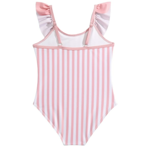 WOYY Toddler Girls One Piece Swimsuit Ruffle Striped Swimwear Bathing Suit with UPF50+