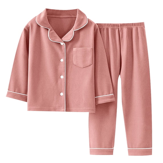 WOYY Toddler Girls' Outfit Set Long Sleeve Button Shirt Pants Sleepwear, Sizes 3-4T