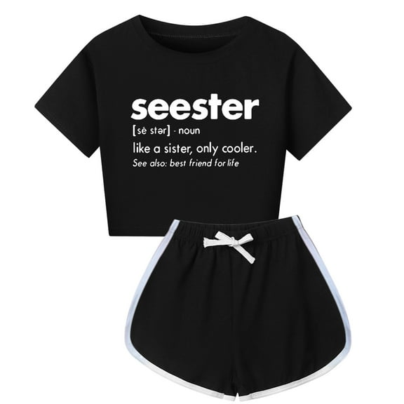 WOYY Toddler Girls Outfit Set Tracksuit Letter Print Short Sleeve T-Shirt Shorts Set