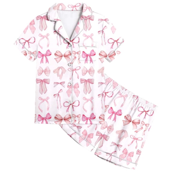 WOYY Toddler Girls Outfit Sets Bow Pattern Short Sleeve Shirt Shorts Sleepwear, Sizes 2-3T