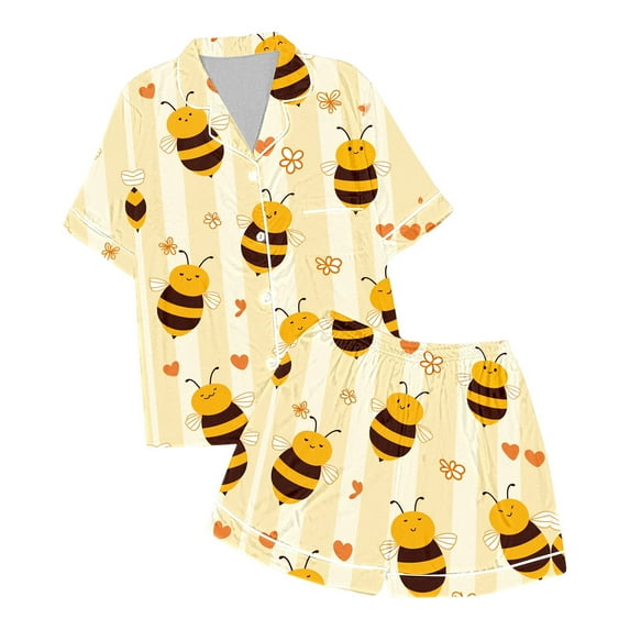 WOYY Toddler Girls Outfit Sets Cartoon Bee Print Short Sleeve Top Shorts Sleepwear Pj, Sizes 2-3T
