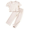 thumbnail image 1 of WOYY Toddler Girls Outfit Sets Solid Breathable Short Sleeve T Shirt Pants Set, Sizes 3-4T, 1 of 8